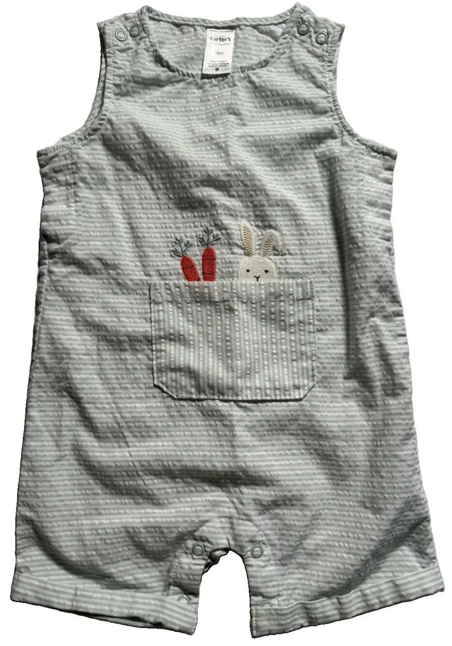 Carters Just One You 9M Striped Romper Bunny Carrots Pocket Sleeveless